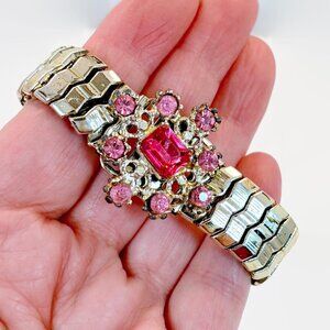 Vintage Rhinestone Expansion Sweetheart Bracelet Japan Mid-Century Modern